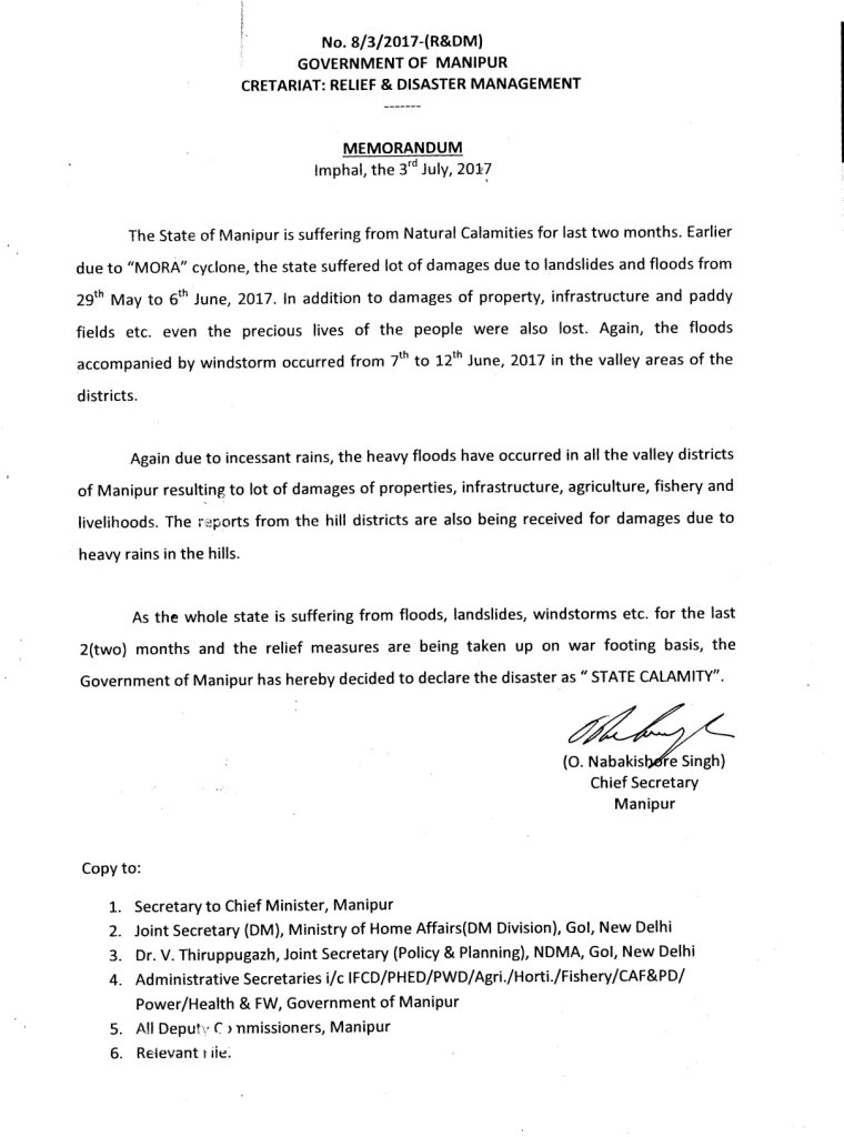 GOVERNMENT ANNOUNCES STATE CALAMITY